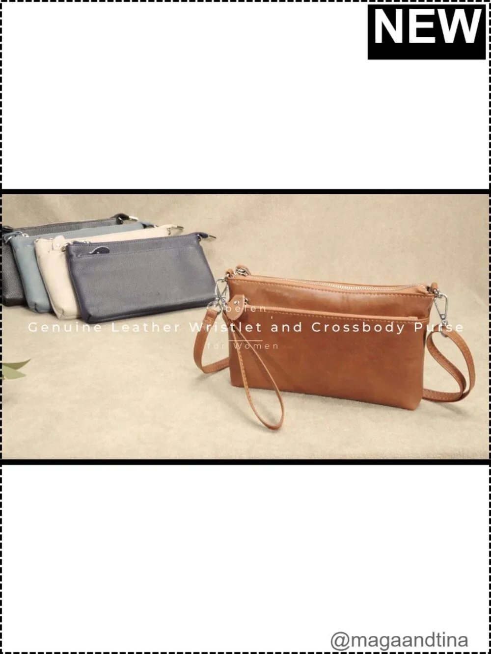 Genuine Leather RFID Blocking Wristlet Clutch Crossbody Wallet Purse